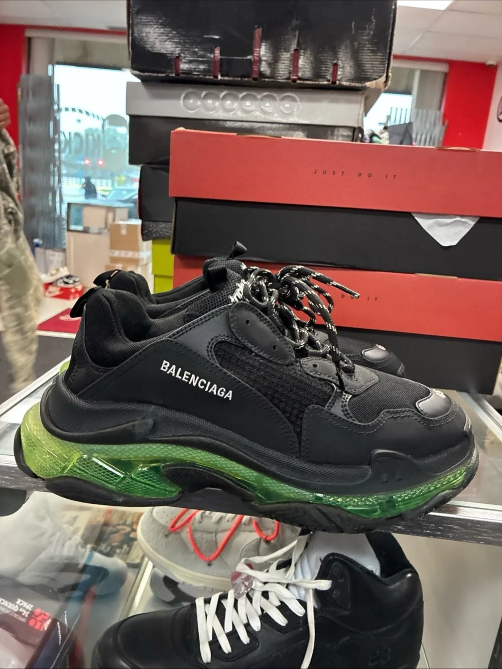 Balenciaga Triple S Clear Sole Black/Green Low Top Sneakers 541624W090N EUR 45